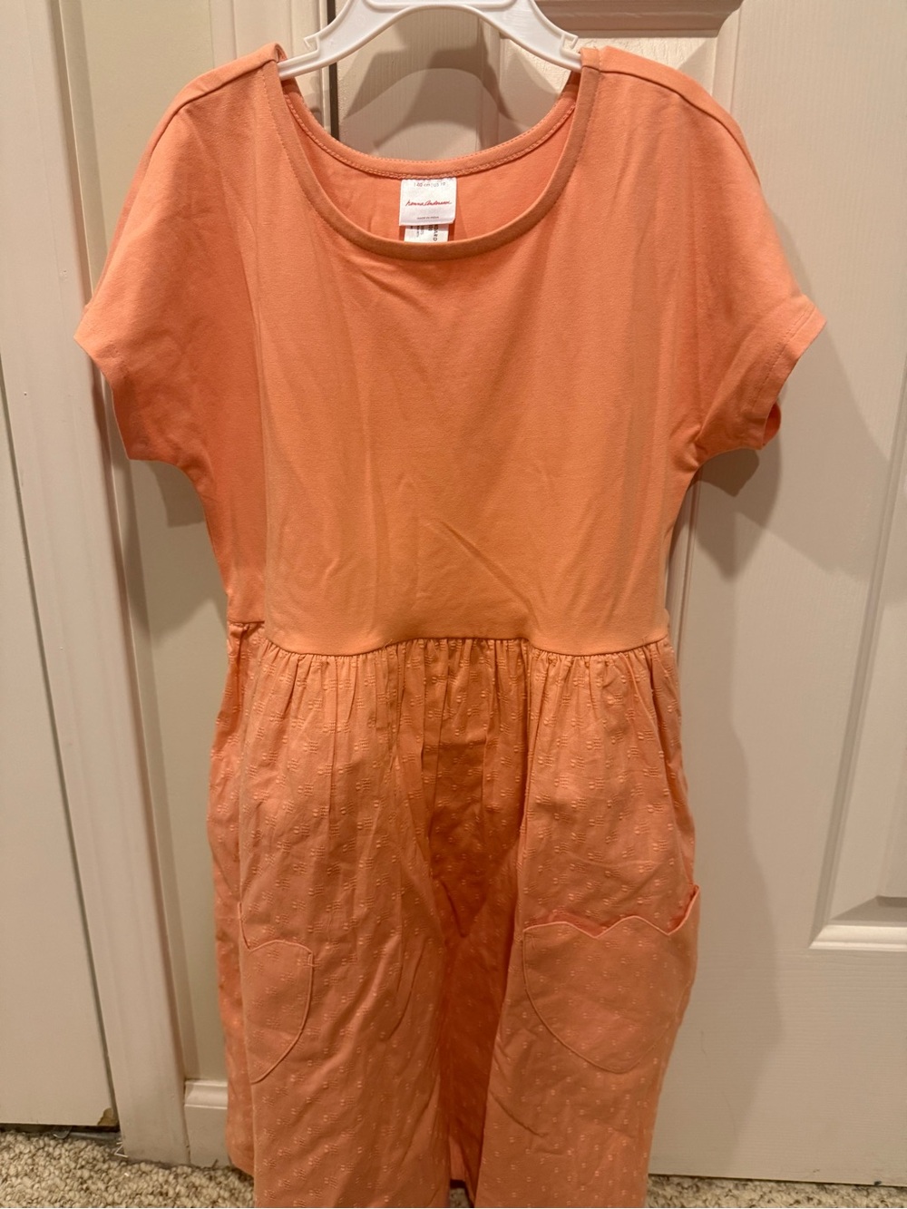 Hanna Andersson Peach Orange Short Sleeve Knit Dress with Pockets